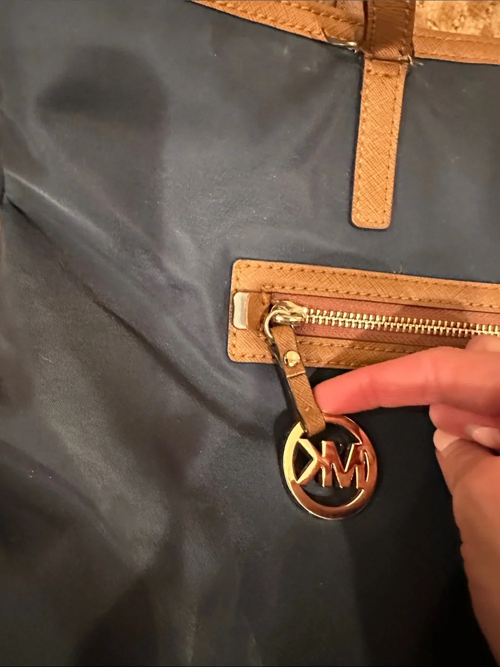 Michael Kors Navy and Brown Leather-Trim Tote